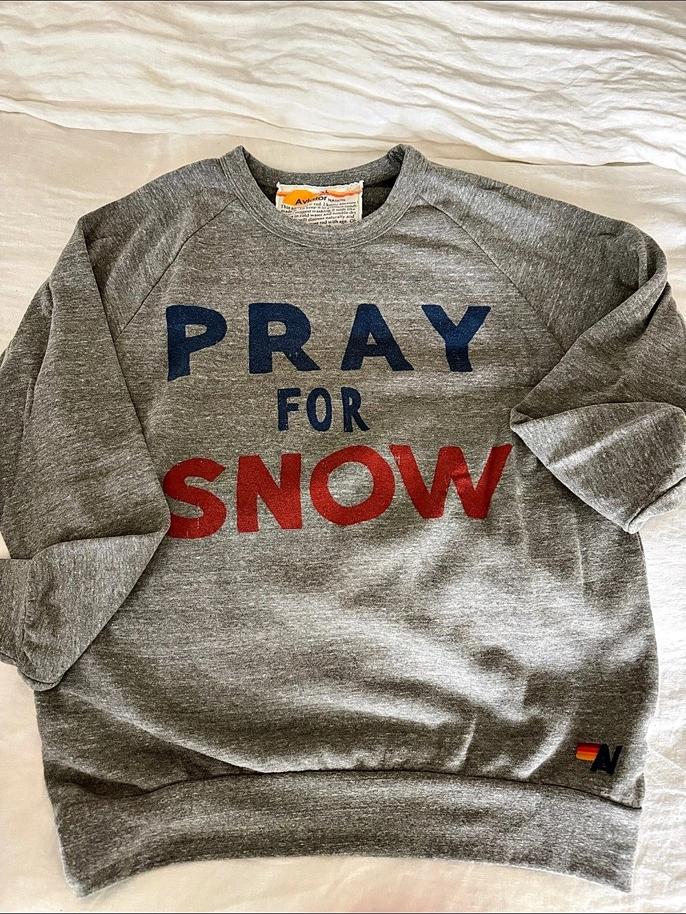 Aviator Nation Pray For Snow Crewneck Sweatshirt Gray XL